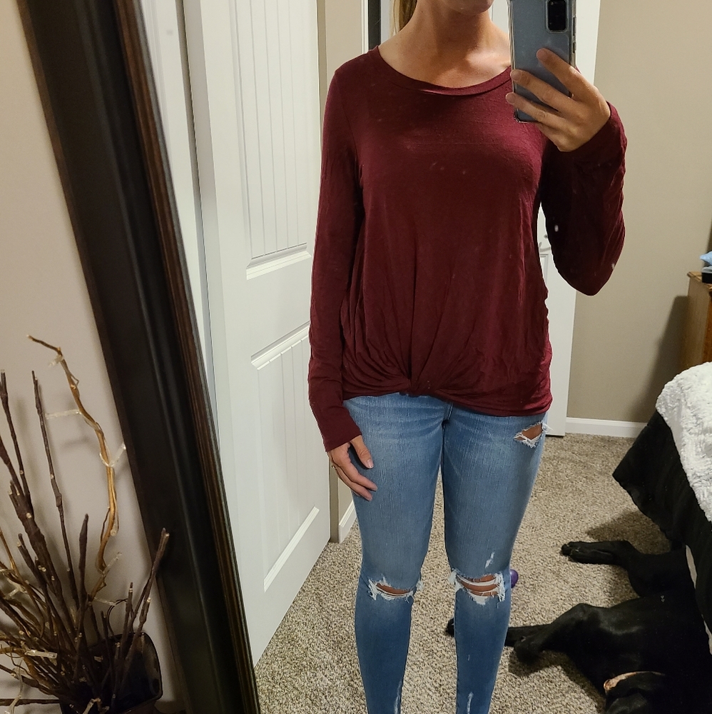 Maroon long sleeve with a knot